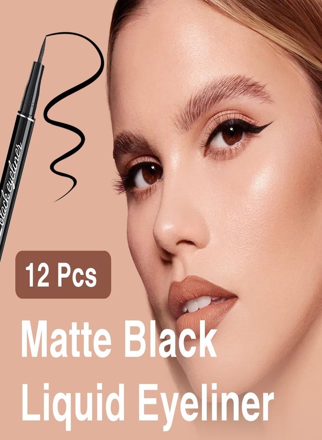 PERVALA 12 Pieces Matte Black Liquid Eyeliner Set, Waterproof Eyeliner with Ultra-Fine Tip, Quicky Dry, Smudge-proof, Uniform and smooth, Vegan Formula for Sensitive Eyes - Image 2